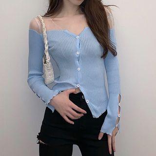Mesh Panel Cardigan Blue & White - One Size