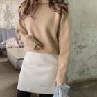 Round-neck Drop-shoulder Knit Top Camel - One Size