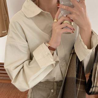 Collared Long-sleeve Shirt Almond - One Size