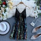 Spaghetti Strap Sequined Dress Black - One Size