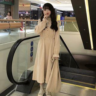Long-sleeve Frill Collar Midi Shirtdress