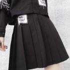 Patched Pleated Mini A-line Skirt