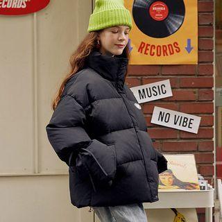 High-neck Beribboned Puffer Jacket Black - One Size