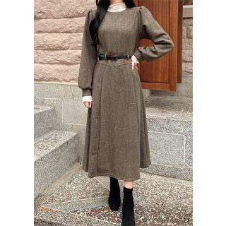 Herringbone Maxi Flare Dress & Belt