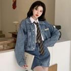 Denim Jacket / Denim A-line Skirt / Neck Tie Shirt