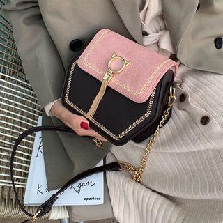 Faux Leather Pig Buckled Hexagon Crossbody Bag