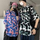 Couple Matching Elbow-sleeve Cow Pattern Print Shirt