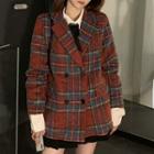 Double Breasted Plaid Coat Red & Green - One Size