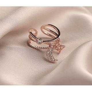 Moon Rhinestone Layered Open Ring Gold - One Size