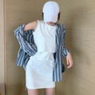 Striped Long-sleeve Shirt / Sleeveless Plain Dress