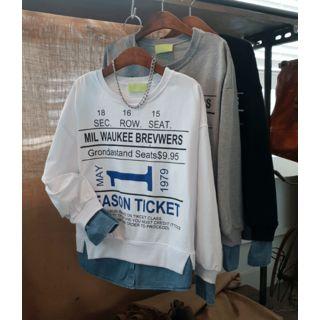 Denim-detail Letter Print Pullover