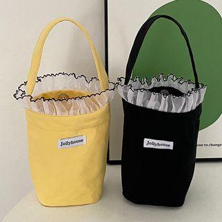 Mesh Trim Canvas Bucket Lunch Bag