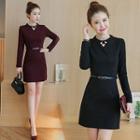 Keyhole Neck Long-sleeve Dress