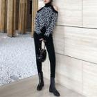 Leopard Off-shoulder Loose-fit Sweater / Plain Skinny Pants