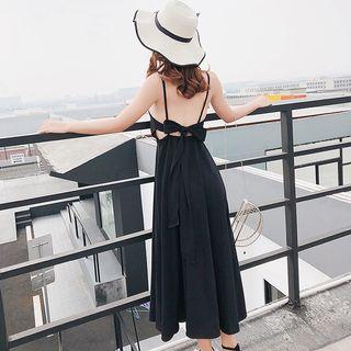 Spaghetti-strap Tie Back A-line Midi Dress