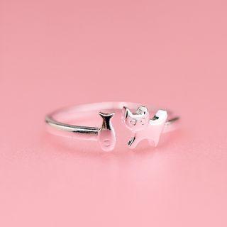 Cat Fish Sterling Silver Open Ring Silver - One Size