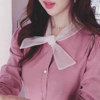 Contrast Tie-neck Faux-pearl Button Cardigan