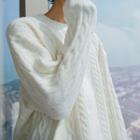 Melange-knit Round-neck Cable-knit Sweater