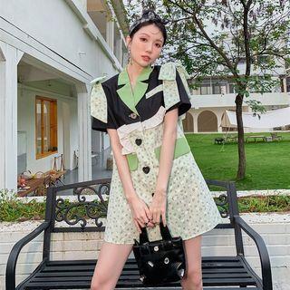 Elbow-sleeve Floral Panel Mini A-line Blazer Dress