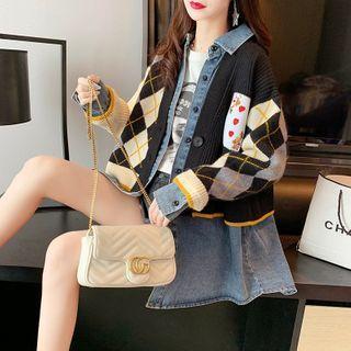 Mock Two-piece Argyle Cardigan