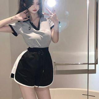 Short-sleeve Letter Embroidered Polo Shirt / Shorts