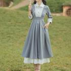 Long-sleeve Layered Striped A-line Dress