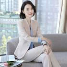 Collarless Blazer / Dress Pants / Tie-neck Blouse / Mini Pencil Skirt / Set