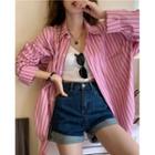 Long-sleeve Striped Loose-fit Shirt Stripe - Pink - One Size