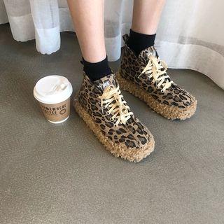 Fleece Panel Lace-up Short Boots