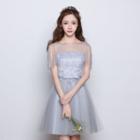 Tulle Panel Lace Mini Prom Dress