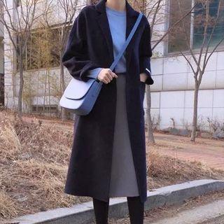 Long Open-front Cardigan / Plain Sweater / Midi Pencil Skirt