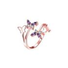 Elegant Plated Rose Gold Butterfly Adjustable Ring With Purple Austrian Element Crystal Rose Gold - One Size