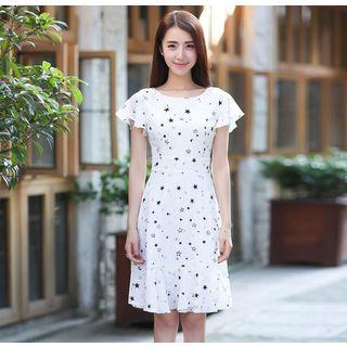 Frill Trim Short Sleeve A-line Dress
