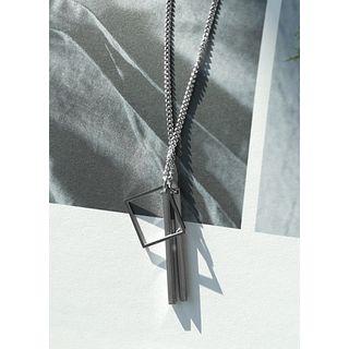Metal-bar Square-pendant Chain Necklace Silver - One Size