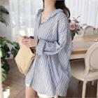 Stripe Loose-fit Shirt Blue - One Size