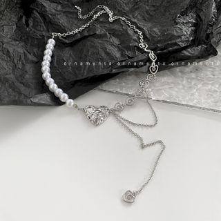 Heart Faux Pearl Alloy Choker Heart Faux Pearl Alloy Choker - One Size