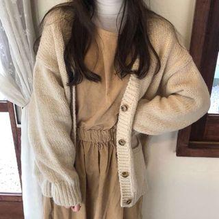 Sleeveless Corduroy Midi Dress / Cardigan