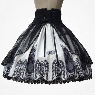 Lace-up Printed A-line Skirt