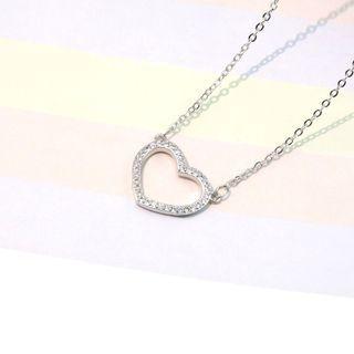 Heart Rhinestone Pendant Necklace Silver - One Size