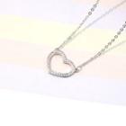 Heart Rhinestone Pendant Necklace Silver - One Size