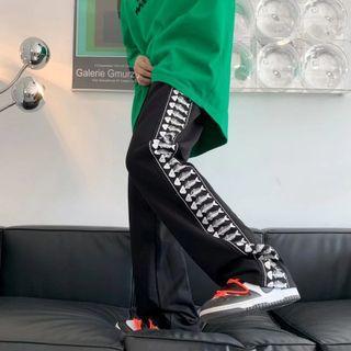 Fish Bone Print Wide Leg Pants