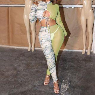 Set: Long-sleeve Two-tone T-shirt + Leggings