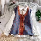 Flower Print Buttoned Knit Vest