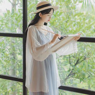 Ruffled Open Front Chiffon Jacket White - One Size