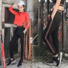 Musical Note Print Contrast Trim Sweatpants