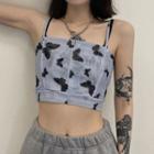 Butterfly Print Cropped Camisole Top Black & Gray - One Size