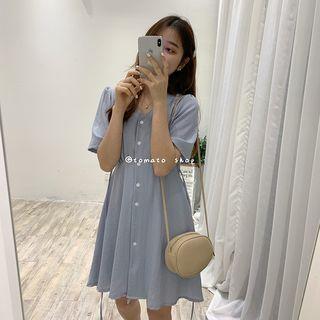 Gingham V-neck Shirtdress With Sash Blue - One Size