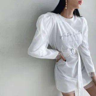 Tulle-overlay Mini T-shirt Dress With Belt