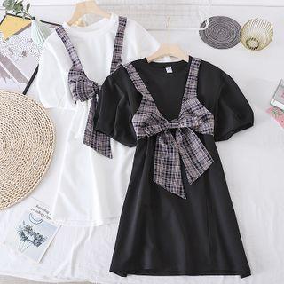 Set Of 2 : Bow Tank Top Top + Short-sleeve Dress