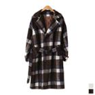 Plaid Double-breasted Coat With Belt